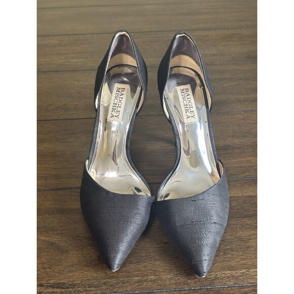 Badgley Mischka Lola Pointed D'Orsay Evening Shoe Black Silk - Picture 2 of 10